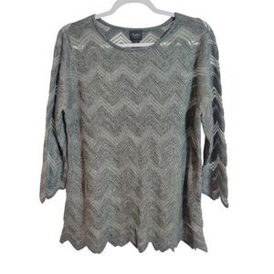 Chico's Travelers Chevron Sweater Women's Size Large Gray Semi-Sheer Lightweight